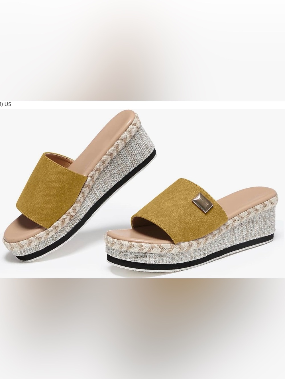 Woven Platform Slide Sandal in Tan with Gold Accent